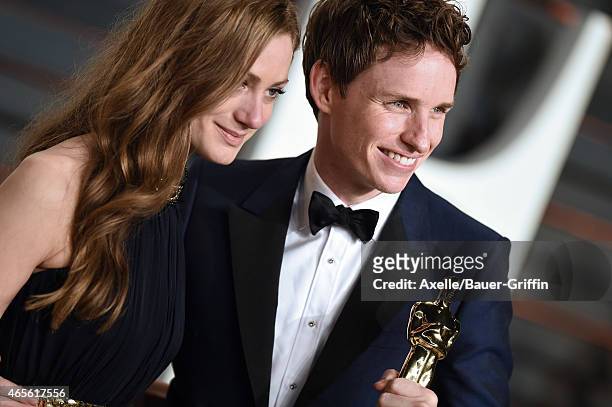 Actor Eddie Redmayne and wife Hannah Bagshawe arrive at the 2015 Vanity Fair Oscar Party Hosted By Graydon Carter at Wallis Annenberg Center for the...