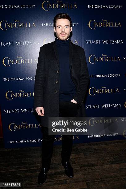 Actor Richard Madden attends The Cinema Society & Stuart Weitzman Host A Special Screening Of Disney's "Cinderella" at Tribeca Grand Hotel on March...