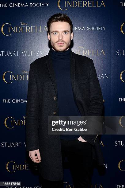 Actor Richard Madden attends The Cinema Society & Stuart Weitzman Host A Special Screening Of Disney's "Cinderella" at Tribeca Grand Hotel on March...