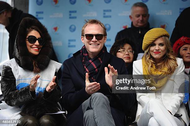 Muna Rihani Al-Nasser, Paul Bettany and AnnaLynne McCord attend the 2015 International Women's Day March at Dag Hammarskjöld Plaza on March 8, 2015...