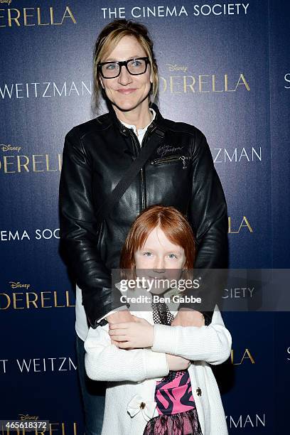 Actress Edie Falco and daughter Macy Falco attend The Cinema Society & Stuart Weitzman Host A Special Screening Of Disney's "Cinderella" at Tribeca...