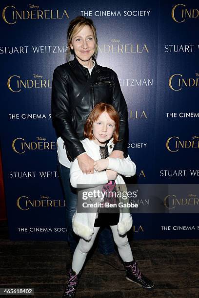 Actress Edie Falco and daughter Macy Falco attend The Cinema Society & Stuart Weitzman Host A Special Screening Of Disney's "Cinderella" at Tribeca...