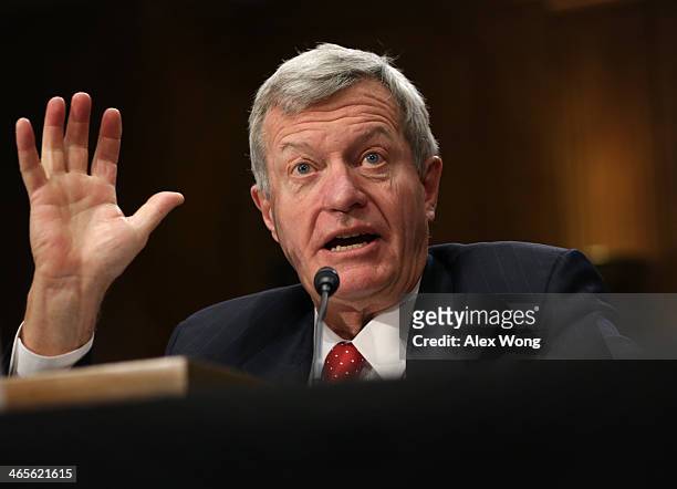 Senator Max Baucus testifies during his confirmation hearing before the Senate Foreign Relations Committee January 28, 2014 on Capitol Hill in...
