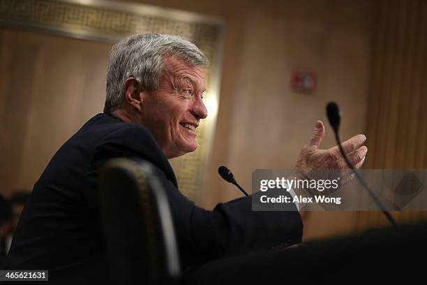 Senator Max Baucus testifies during his confirmation hearing before the Senate Foreign Relations Committee January 28, 2014 on Capitol Hill in...