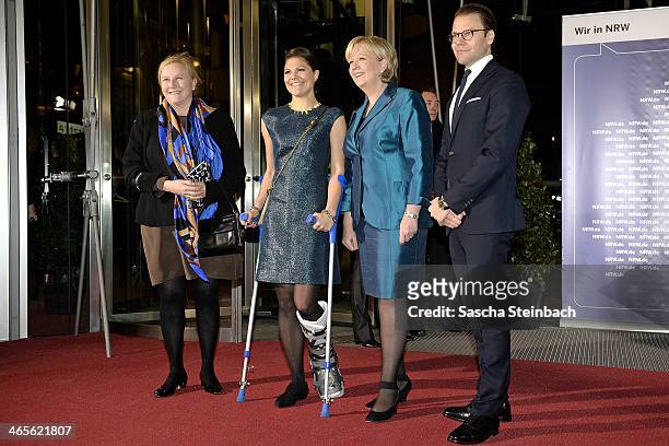 Crown Princess Victoria of Sweden , Prince Daniel of Sweden and Ewa Bjoerling arrive for a meeting with Hannelore Kraft , Prime Minister of North...
