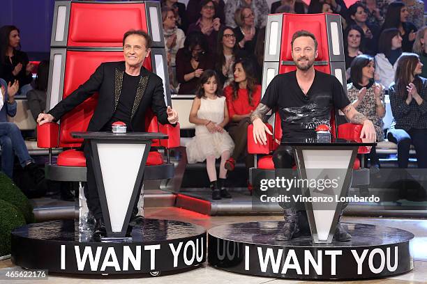 Roby Facchinetti and Francesco Facchinetti attend the 'Quelli Che Il Calcio' Tv Show on March 8, 2015 in Milan, Italy.