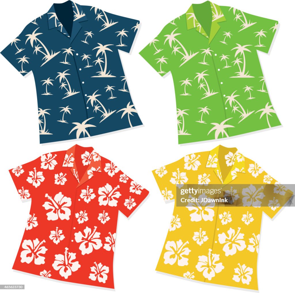 Retro Hawaiian Luau shirt set of four
