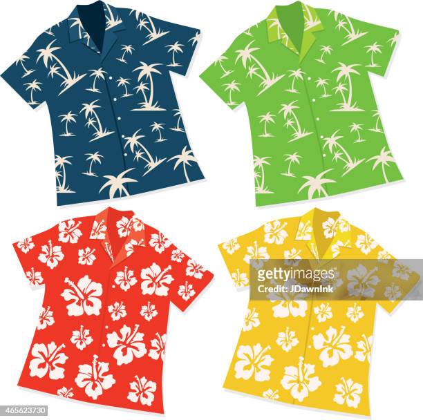 retro hawaiian luau shirt set of four - shirt stock illustrations
