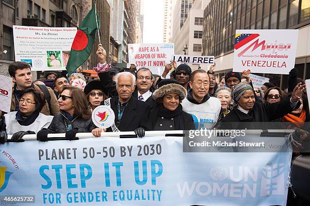 Muna Rihani Al-Nasser, United Nations Secretary-General Ban Ki-moon, Yoo Soon-taek and Executive Director of UN Women Phumzile Mlambo-Ngcuka attend...