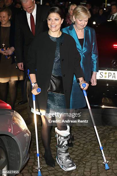 Crown Princess Victoria of Sweden arrives for a dinner with Hannelore Kraft , Governor of North Rhine-Westphalia during her visit to North...