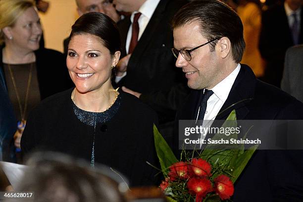 Crown Princess Victoria of Sweden and Prince Daniel of Sweden arrive during their visit in North Rhine-Westphalia at Schloss Eller on January 28,...