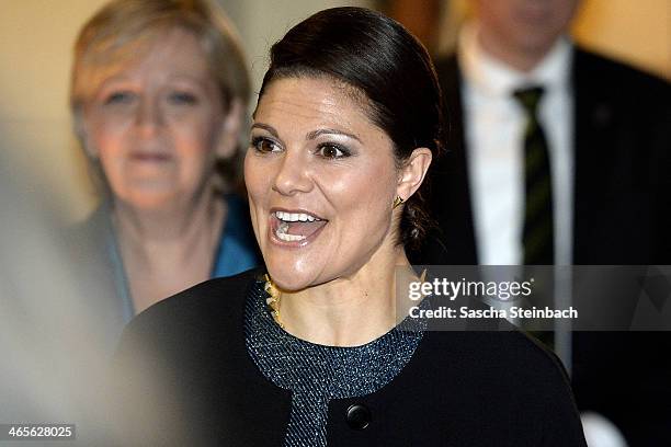 Crown Princess Victoria of Sweden arrives during her visit in North Rhine-Westphalia at Schloss Eller on January 28, 2014 in Dusseldorf, Germany