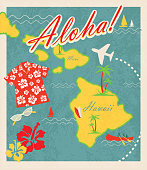 Aloha Retro Hawaiian Luau map design travel theme invitation design