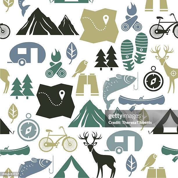 illustrazioni stock, clip art, cartoni animati e icone di tendenza di illustrazione vettoriale di attività all'aperto - camping icons