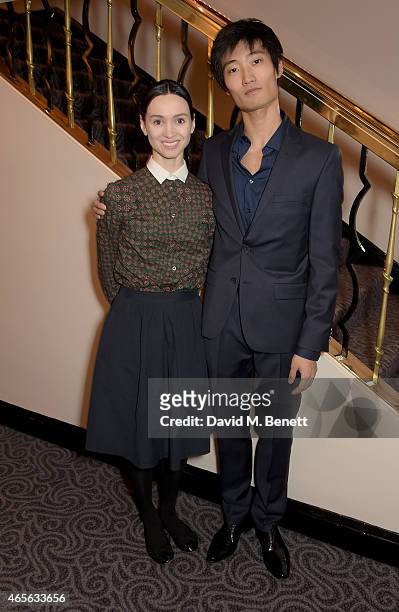 Olesya Novikova and Kimin Kim attend as the London Coliseum host the 10th Anniversary of the Russian Ballet Icons Gala after-party at The Savoy on...