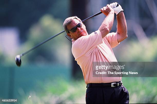 Fuzzy Zoeller swings during the the US Senior Open at Firestone Country Club in Akron, Ohio on June 5, 2002.