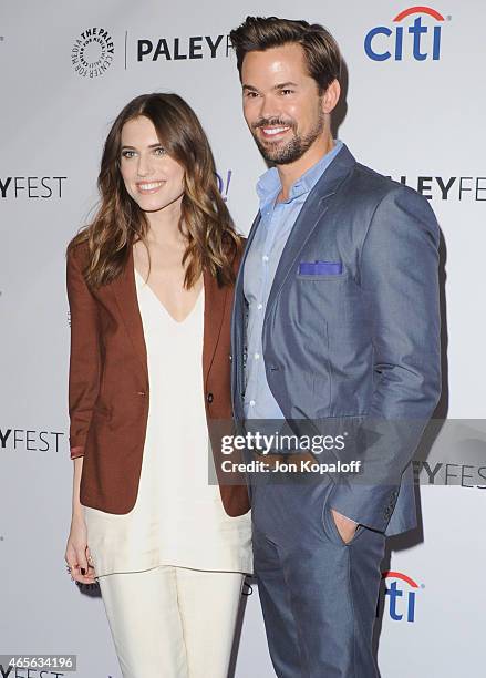 Actress Allison Williams and actor Andrew Rannells arrive at The Paley Center For Media's 32nd Annual PALEYFEST LA - "Girls" at Dolby Theatre on...