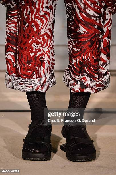 Model, fashion detail, walks the runway during the Jean Paul Lespagnard show as part of the Paris Fashion Week Womenswear Fall/Winter 2015/2016 on...