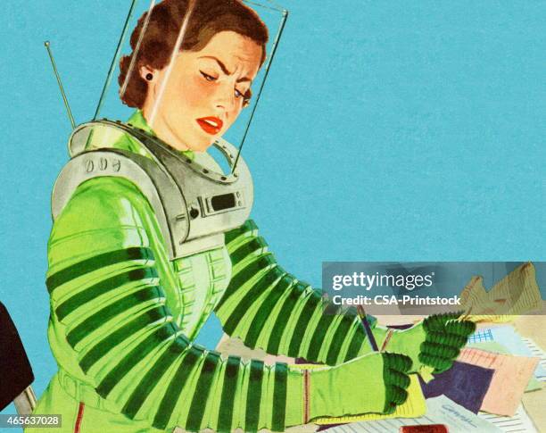 stockillustraties, clipart, cartoons en iconen met astronaut doing paperwork - administratief medewerker