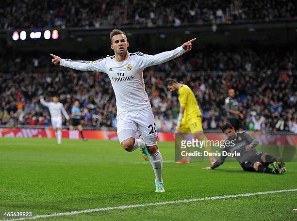 Jese Rodriguez of Real Madrid CF celebrates after scoring Real's opening goal during the Copa Del Rey Quarter Final, 2nd leg match between Real...