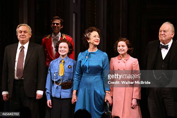 Richard McCabe, Sadie Sink, Helen Mirren, Elizabeth Teeter and Dakin Matthews take a bow during curtain call for the Broadway Opening night of 'The...