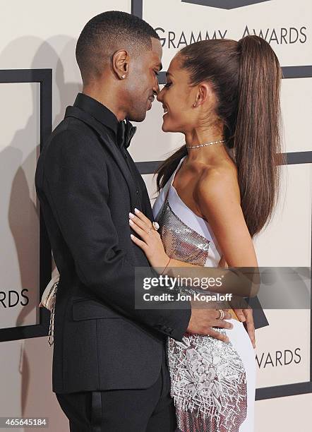 Big Sean and Ariana Grande arrive at the 57th GRAMMY Awards at Staples Center on February 8, 2015 in Los Angeles, California.