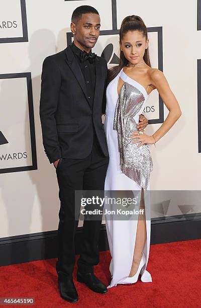 Big Sean and Ariana Grande arrive at the 57th GRAMMY Awards at Staples Center on February 8, 2015 in Los Angeles, California.