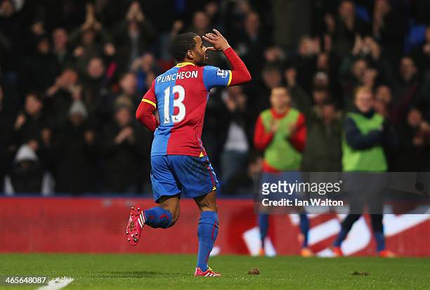 Jason Puncheon of Crystal Palace celebrates his goal during the Barclays Premier League match between Crystal Palace and Hull City at Selhurst Park...