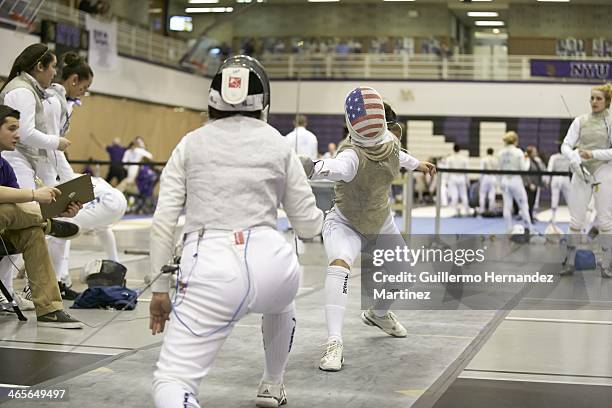 Fencing Invitational: Notre Dame Lee Kiefer in action during tournament at Coles Sports and Recreation Center. New York, NY 1/25/2014 CREDIT:...