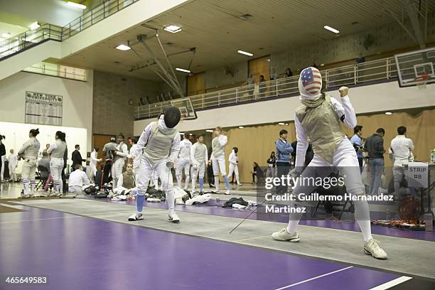 Fencing Invitational: Columbia Margaret Lu in action vs Notre Dame Lee Kiefer during tournament at Coles Sports and Recreation Center. New York, NY...