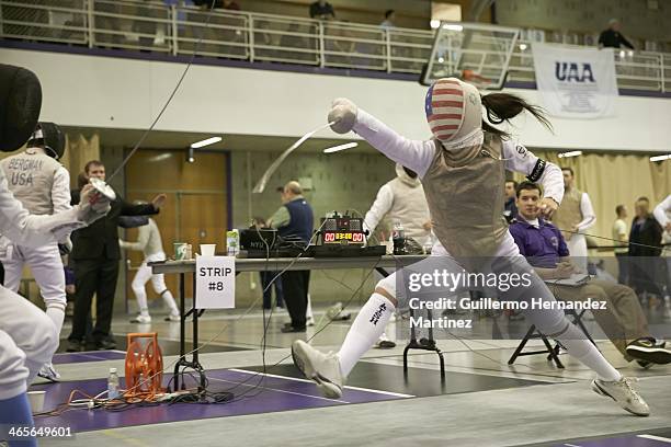 Fencing Invitational: Columbia Margaret Lu in action vs Notre Dame Lee Kiefer during tournament at Coles Sports and Recreation Center. New York, NY...