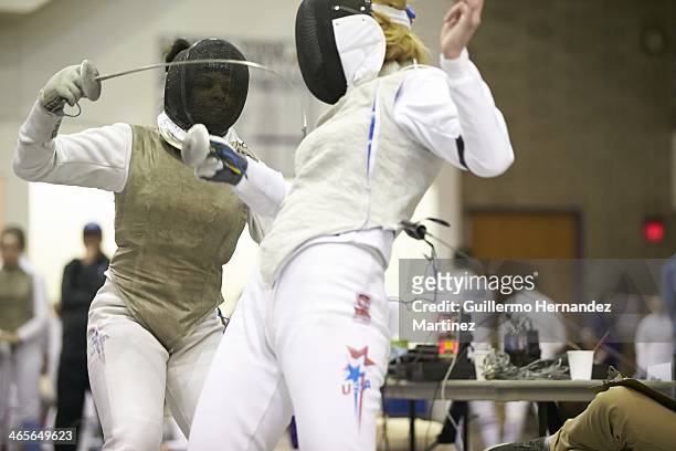 Fencing Invitational: Columbia Nzingha Prescod in action during tournament at Coles Sports and Recreation Center. New York, NY 1/25/2014 CREDIT:...