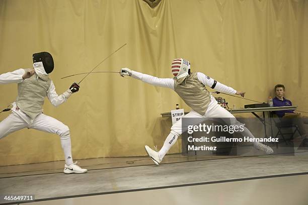 Fencing Invitational: Ohio State Chris Colley in action vs Notre Dame Gerek Meinhardt during tournament at Coles Sports and Recreation Center. New...