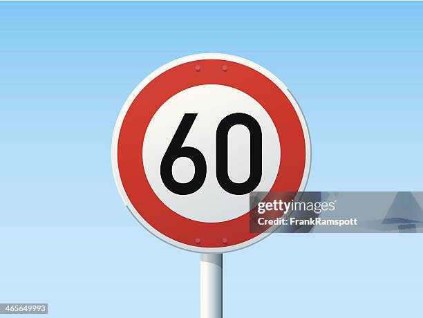 german road sign speed limit 60 kmh - speed limit sign stock illustrations