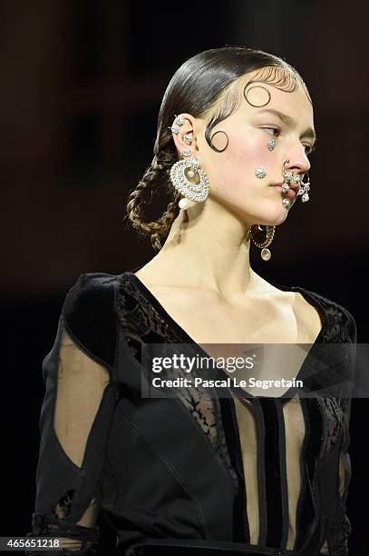 Model walks the runway during the Givenchy show as part of the Paris Fashion Week Womenswear Fall/Winter 2015/2016 on March 8, 2015 in Paris, France.