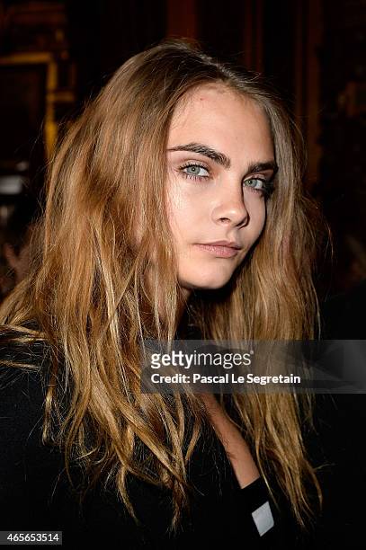 Cara Delevingne attends the Stella McCartney show as part of the Paris Fashion Week Womenswear Fall/Winter 2015/2016 on March 9, 2015 in Paris,...