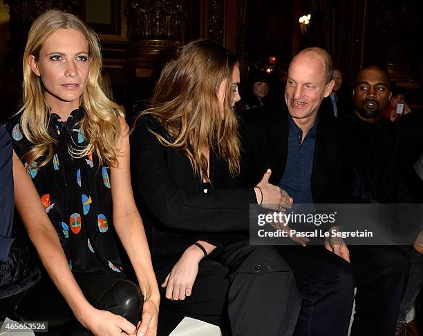 Poppy Delevingne, Cara Delevingne, Woody Harrelson and Kanye West attend the Stella McCartney show as part of the Paris Fashion Week Womenswear...