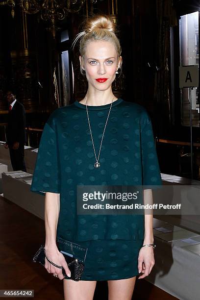 Actress Aymeline Valade attends the Stella McCartney show as part of the Paris Fashion Week Womenswear Fall/Winter 2015/2016 on March 9, 2015 in...