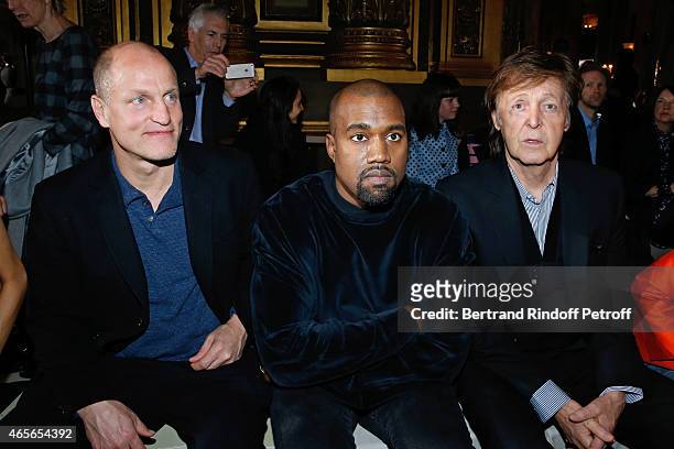 Woody Harrelson, Kanye West and Paul McCartney attend the Stella McCartney show as part of the Paris Fashion Week Womenswear Fall/Winter 2015/2016 on...