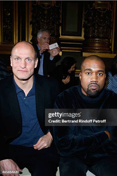 Woody Harrelson and Kanye West attend the Stella McCartney show as part of the Paris Fashion Week Womenswear Fall/Winter 2015/2016 on March 9, 2015...