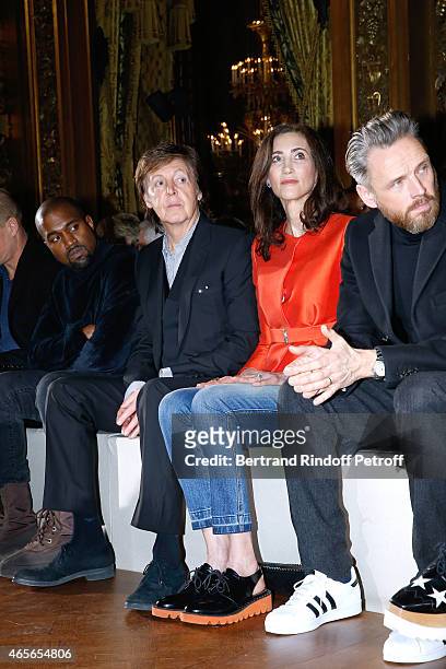 Kanye West, Paul McCartney, his wife Nancy Shevell and Husband of Stella, Alasdhair Willis attend the Stella McCartney show as part of the Paris...