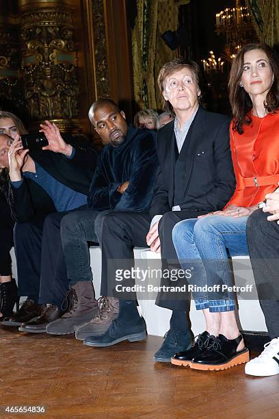 Woody Harrelson, Kanye West, Paul McCartney and his wife Nancy Shevell attend the Stella McCartney show as part of the Paris Fashion Week Womenswear...