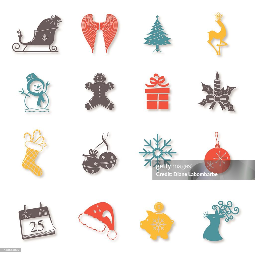 Set of Sixteen Christmas Holidays Icons