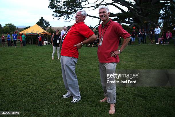 Sir Richard Hadlee stretches during a backyard cricket match, captained by Kiwi cricket greats Sir Richard Hadlee and Stephen Fleming, - under the...