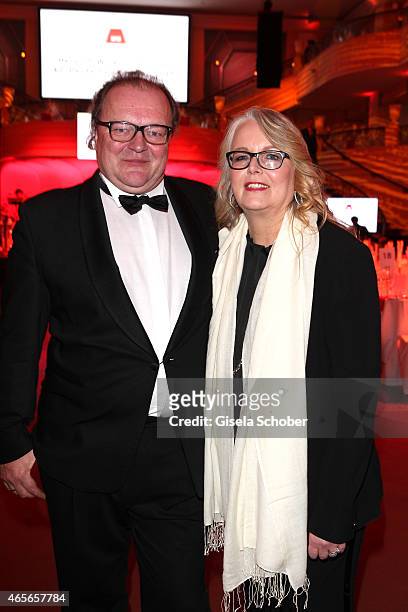 Manuela Stehr with her husband Stefan Arndt during the German Filmball 2015 at Hotel Bayerischer Hof on January 17, 2015 in Munich, Germany.