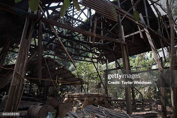 One of the factory workshops destroyed by Cyclone Nargis at The Nagar Glass Factory on March 9, 2015 in Yangon, Burma. The Nagar Glass Factory was...