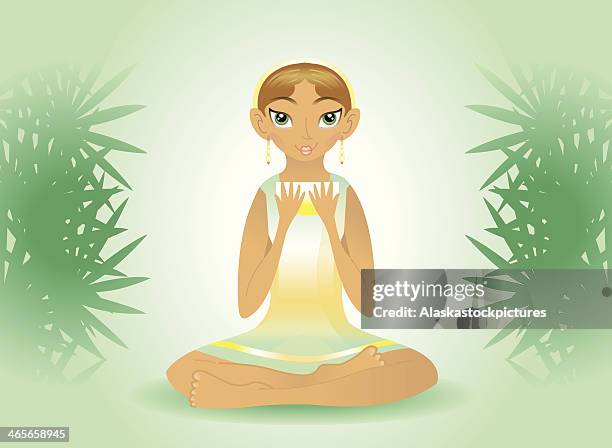 ilustraciones, imágenes clip art, dibujos animados e iconos de stock de belleza mujer agarrando té (o yoga asana). - sonnig