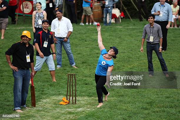 Guests play backyard cricket, captained by Kiwi cricket greats Sir Richard Hadlee and Stephen Fleming, - under the famed 'party tree' at Hobbiton...