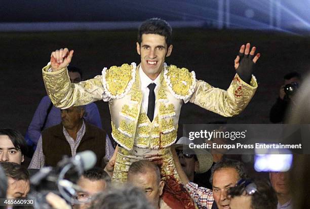 Alejandro Talavante performs during a bullfight fair on March 7, 2015 in Olivenza, Spain.