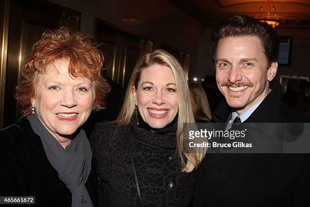 Becky Ann Baker, Marin Mazzie and Jason Danieley pose at the Opening Night of "The Audience" on Broadway at The Gerald Schoenfeld Theatre on March 8,...